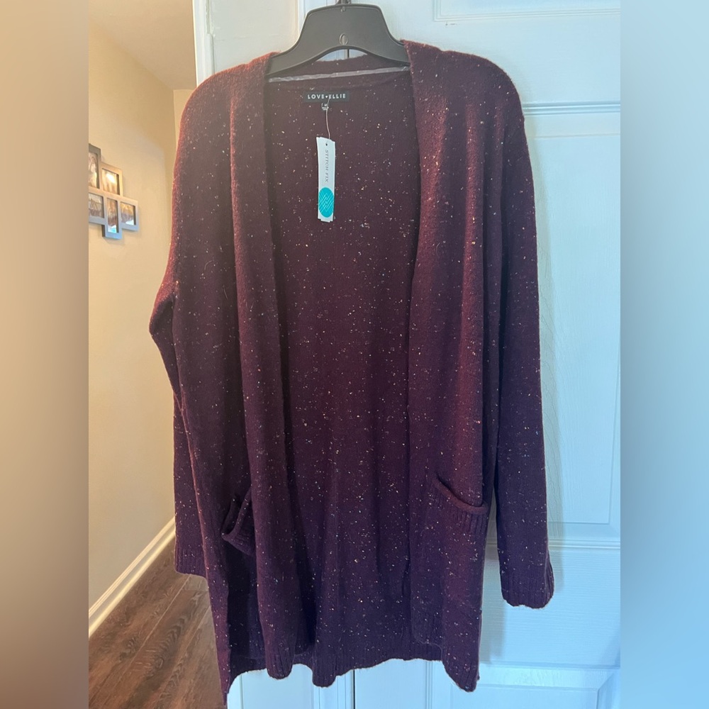 Love Ellie Burgundy Open-Front Cardigan
